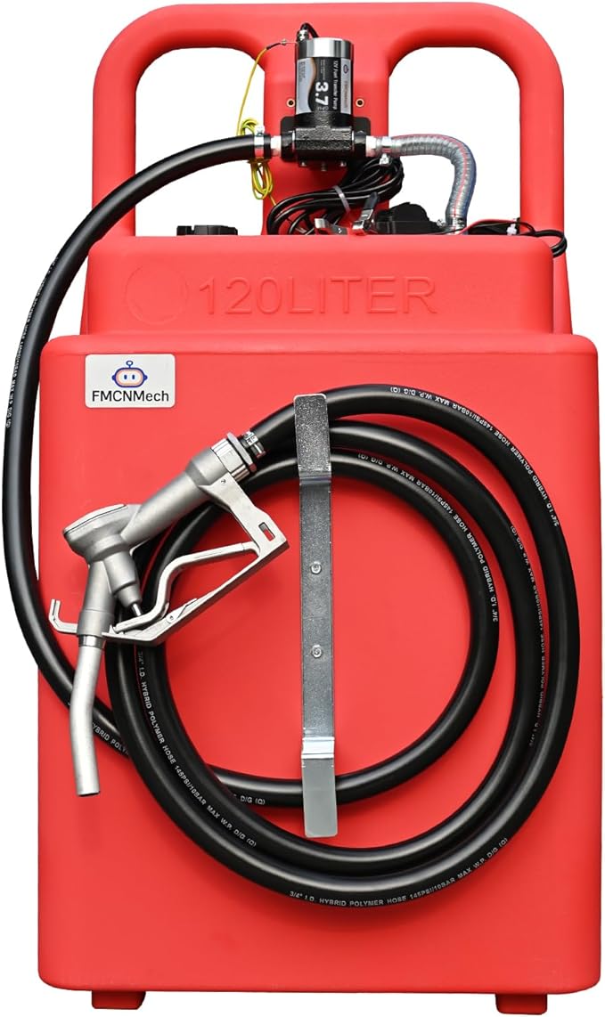 32 Gallon Gasoline & Diesel Fuel Caddy with 12V Electric Pump, 3.7GPM Forward & Reverse Flow, Protable Fuel Transfer Tank with Heavy-Duty Wheels for Farm, Boat & Tractor Use