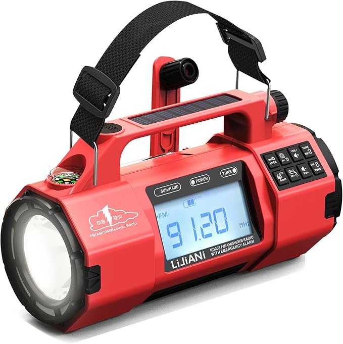 NOAA Emergency Weather Radio, AM/FM/SW Solar Hand Crank Radio with Larger Flashlight/Speaker, Clock, 5000mAh Battery Operated Radio with SOS Alert for Indoor/Outdoor Camping