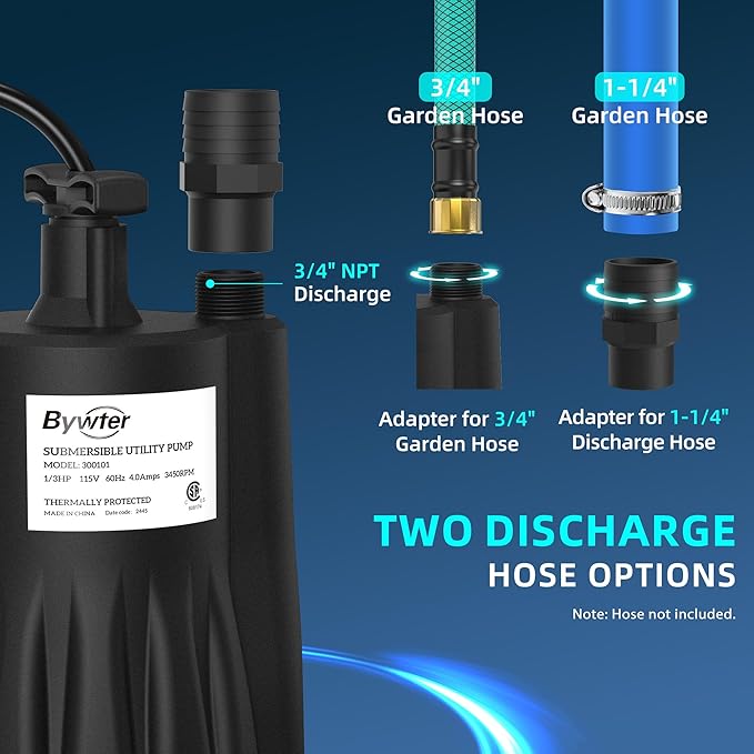 1/3 HP Submersible Water Pump, 1800 GPH Sump Pump with Thermoplastic Housing, 115V Portable Electric Water Pump with 10 Ft Cord for Basement, Yard, and Pool Cover