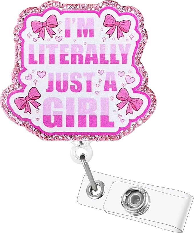 Im Literally Just a Girl Badge Reel with Alligator Clip Funny ID Badge Holders Cute RN LPN CNA MA PCT Badge Buddy Nursing Medical Students Nurse Accessories for Work