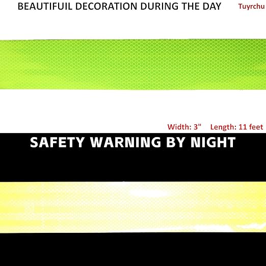 Non Fading Fluorescent Yellow Reflective Tape Outdoor Waterproof 3 inch, High Visibility Warning Safety Industrial Marking Tape (11 feet)