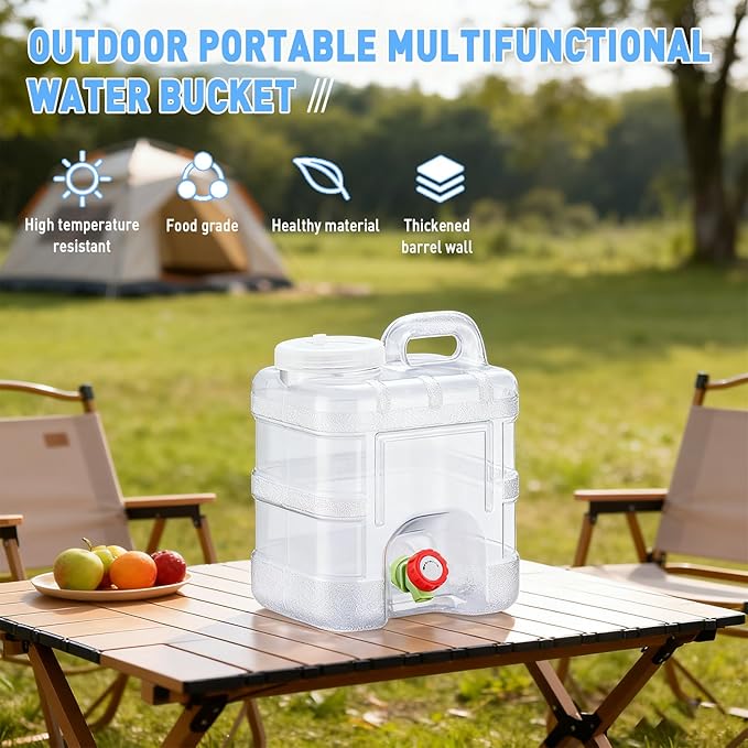 2.6 Gallon Water Jug,Camping Water Container with Spigot,BPA-Free with Cleaning,Brush Transparent Tank Portable,Suitable for Outdoor Camping and Hiking,White