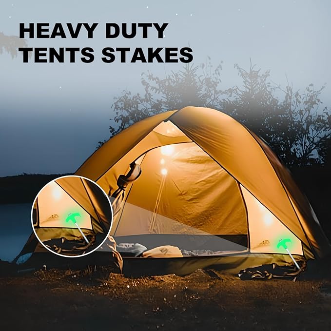 16 Pack Screw in Tent Stakes Heavy Duty,8 Inch Ground Anchors Screw in,Metal Stakes with Hex Head Driver,Camping Tent Accessories.(Luminous White)