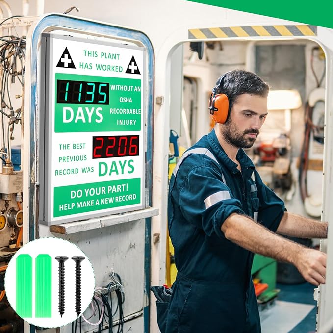 Days Safety Is The Priority Without Accident Sign Electronic Safety Scoreboard 28" x 20" with Remote Control Safe Scoreboard Sign Days Without a Lost Time Accident Are Avoidable(with Bast Record)