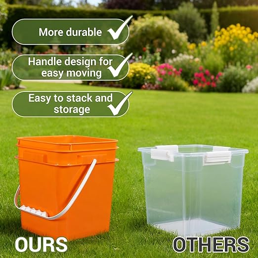ASEVAT Orange 1 Gallon Bucket with Lid, Square Food Grade Storage Containers with Lids, Pail Container with Handle, Bucket for Cleaning Heavy-Duty Extra Durable BPA Free