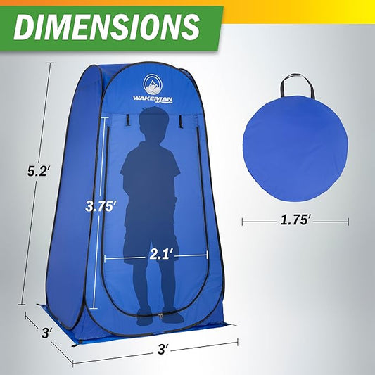 Wakeman Kid Size Pop Up Changing Tent, 3 x 3 x 5.2ft, Mini Camping Shower Tent, Portable Toilet Stall, or Dressing Room for Beach, Dance Recitals, or Sports with Carry Bag, Polyester, Blue