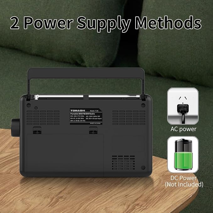 Portable AM/FM/SW 3 Band Radio, AM FM Radio with Clock, Battery Operated, Micro SD/USB for MP3/WMA Playback, LCD Display, ATS Function
