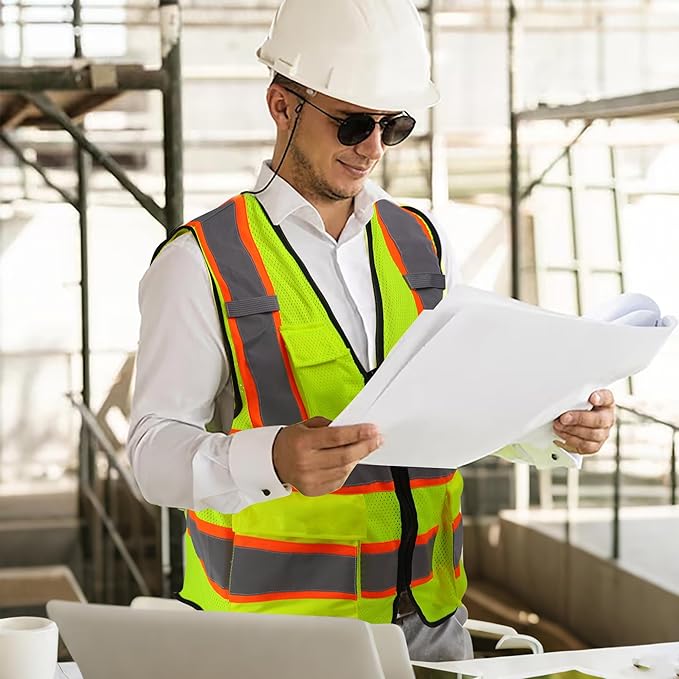 A-SAFETY Mesh High Vis Vest Lightweight Reflective Construction Vest with Pockets Safety Vest for Men/Women