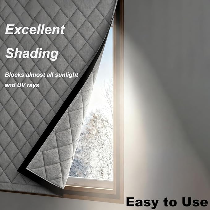 Window Insulation Kit for Winter, Thermal Curtain with Heavy Cotton Oxford Cloth, 20"28"32"36"48"72" Cold Weather Insulated Window Cover for Bedroom RV Attic to Keep Heat Warm(Black,32x98in)