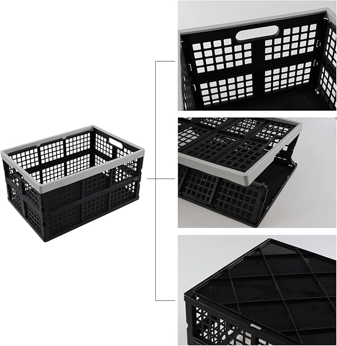 Jekiyo 42 L Collapsible Crates for Groceries, 3 Packs Large Folding Crate for Storage
