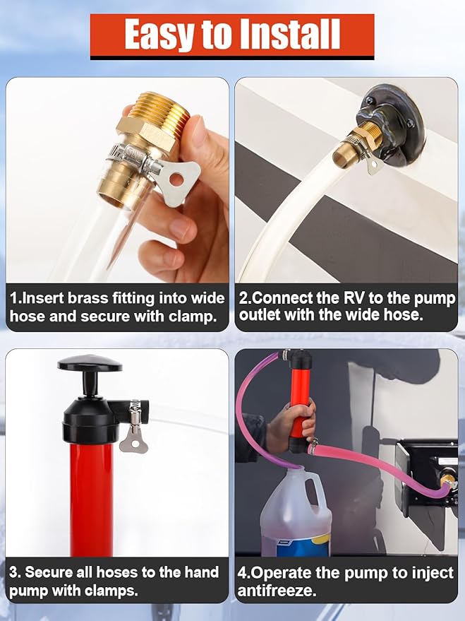 Hand Fuel Transfer Pump with Leakproof Clamps - Versatile Manual Siphon for Gasoline, Oil, Diesel, Antifreeze, Emergency Use for Car/Lawn Mower/Motorcycle/RV, Includes 3/4" NPT Brass Connector