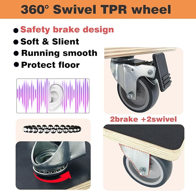 Anti-Slip Plywood Platform Dolly 2 Swivel + 2 Brake Caster Wooden Cart 550 Lbs Capacity (2 Packs per Set) Furniture Transporter Widely Use for Moving Heavy Furnitures,Goods, Green Plants