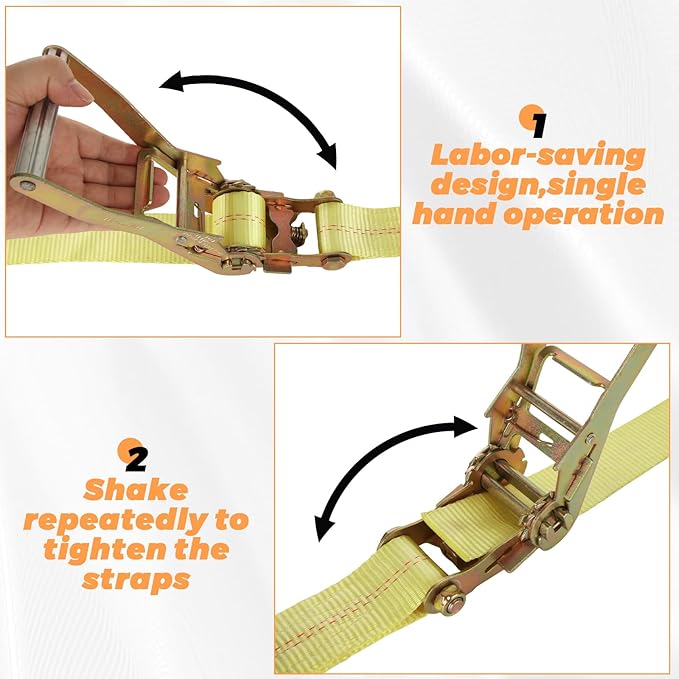 2 Pack 2 Inch Ratchet Straps Heavy Duty 20ft Tie Down Straps Ratchet Flat Hook, 10000 LBS Break Strength, Cargo Ratchet Strap for Moving, Truck, Trailers, Motorcycles, Kayaks, Car Roof