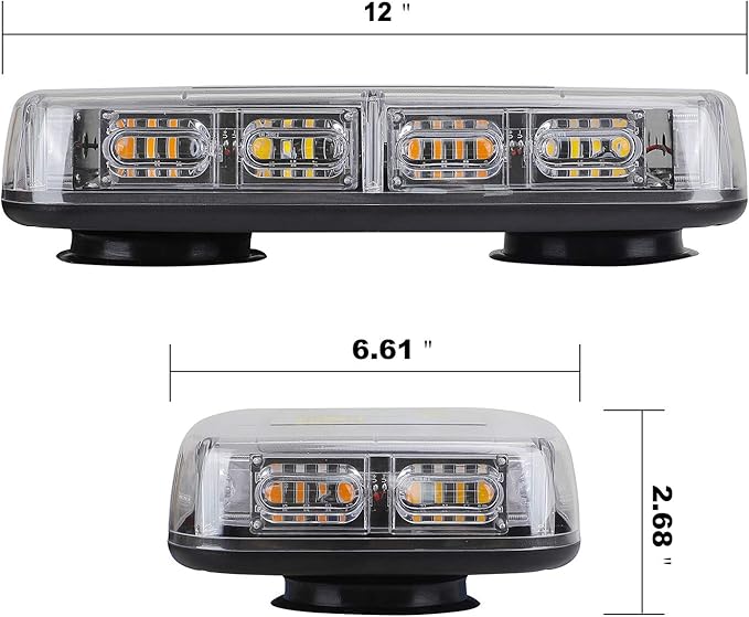 ASPL 2pcs 48LED Roof Top Strobe Lights, High Visibility Emergency Safety Warning LED Mini Strobe Light bar with Magnetic Base for 12-24V Snow Plow, Trucks, Construction Vehicles (Amber/White)