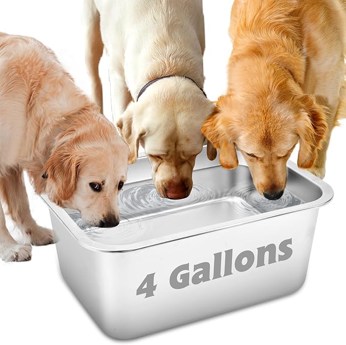 YUEPET 4 Gallons Stainless Steel Dog Water Bowls, Extra Large Metal Dog Food and Water Bowls Large Capacity Pet Water Bowls for Indoor and Outdoor Extra Large Dogs