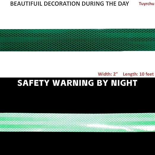 Green Non Fading Reflective Tape Outdoor Waterproof 2 inch Wide for Truck, High Visibility Safety Adhesive Stickers Strips (10 feet)