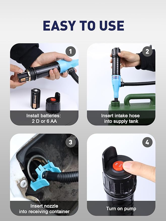 Cordless Fuel Transfer Pump Battery Powered | Portable Transfer Pump for Gasoline, Diesel, Oil, Water | 2.8 GPM High Flow Electric Gas Pump for Car, Boat, Lawn Mover & Home Use