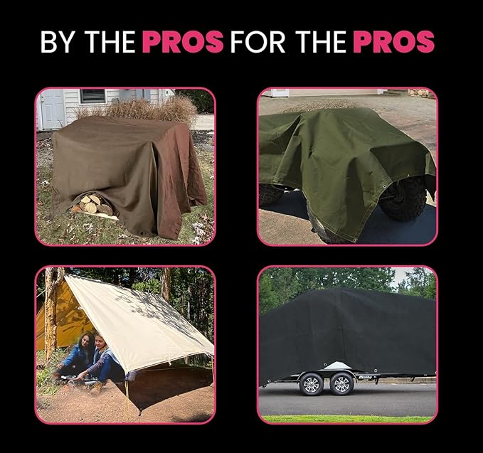 PROTARP Extreme Heavy Duty 20 OZ Water Resistant Canvas Tarp, UV Resistant Tarpaulin Cover with Rustproof Brass Grommets, Multipurpose for Canopy, Roof, Camping, Woodpile (Olive 30'X30')
