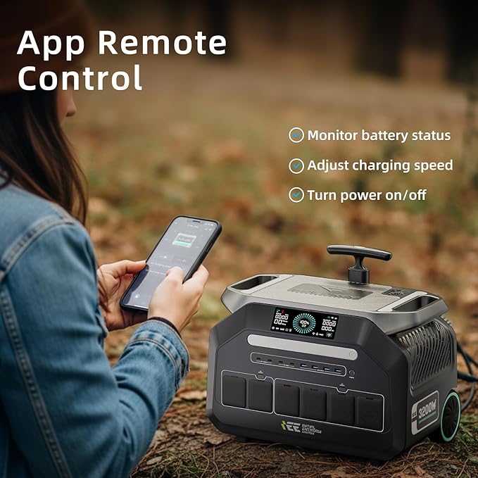 IEE 3200W (6400w Peak) Portable Power Station P3200, 2048Wh Solar Generator LiFePO4 Battery, 1.2h Fast Charge, 14 Output Ports, EPS, APP Control, for Home Backup, Camping & RVs, Off-Grid, Emergencies