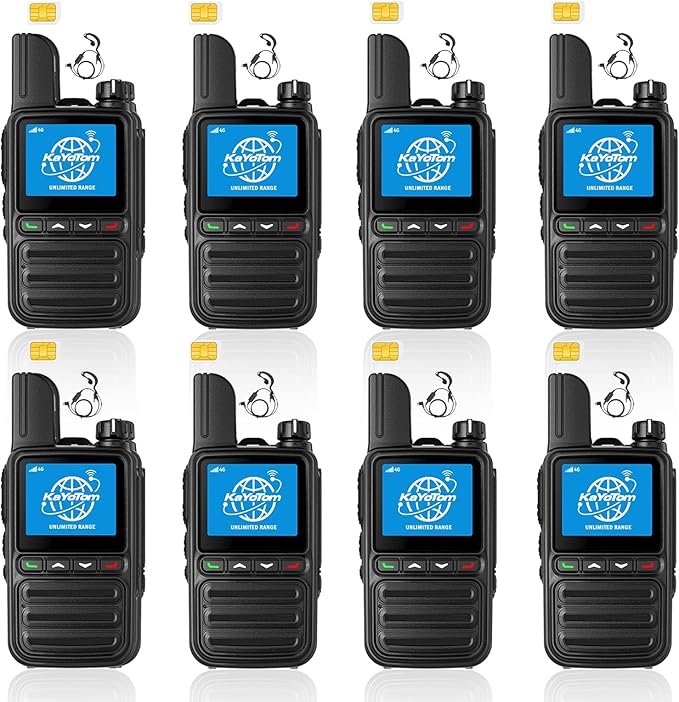 KAYOTOM Lifetime Free Global Walkie Talkies Unlimited Range PTT Push-to-Talk Over Cellular Nationwide 5000 Miles POC 4G Handheld Long Range Two Way Radio for Team (with Earphones, 8-Packs)
