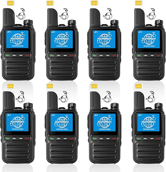 KAYOTOM Lifetime Free Global Walkie Talkies Unlimited Range PTT Push-to-Talk Over Cellular Nationwide 5000 Miles POC 4G Handheld Long Range Two Way Radio for Team (with Earphones, 8-Packs)