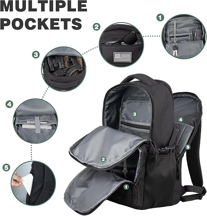 Small Military Tactical Backpack for Men, Travel Hiking Black Backpack with Bottle Holder on Both Sides, 25L Laptop Backpack for Work, Men's Assault Bag Back Pack