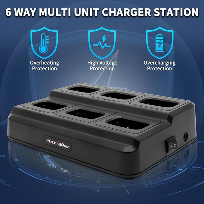 MT-8S Walkie Talkies Long Range for Adults,Rechargeable Walkie Talkie with 6 Way Multi Gang Charger, 1500mAh Li-ion Battery, Earpiece, Flashlight and USB-C Charging (6Pack)