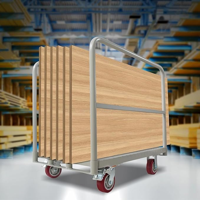 Steel Panel Truck Cart, Platform Truck, Heavy Duty Lumber Drywall Dolly, Flatbed with 2500 Lbs Capacity and 4 Swivel Casters, 36x24inch Steel Board with 1Front and 2Side Handrails