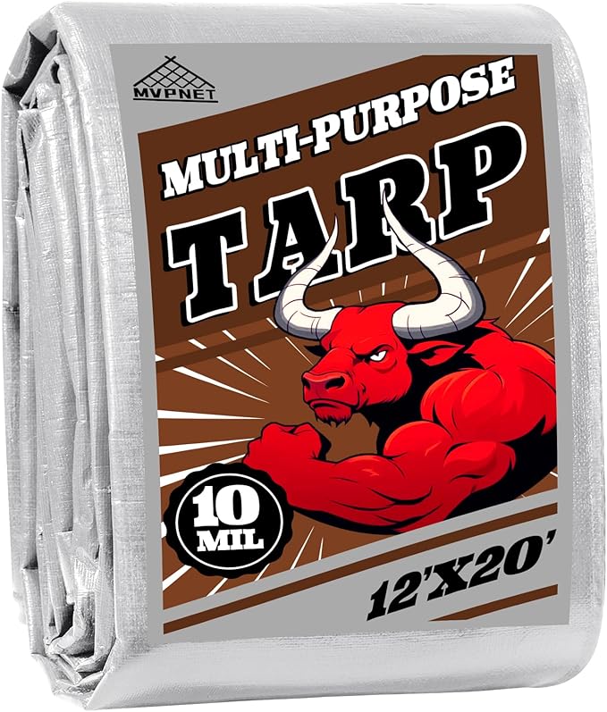 Tarp 12x20 ft Heavy Duty 10mil Silver/Brown 100% Waterproof High Durability Multipurpose Outdoor Tarpaulin,Uv Resistant,for Courtyards,Camping, Canopy, Trailer, Boats, Camping, Etc -by MVPNET