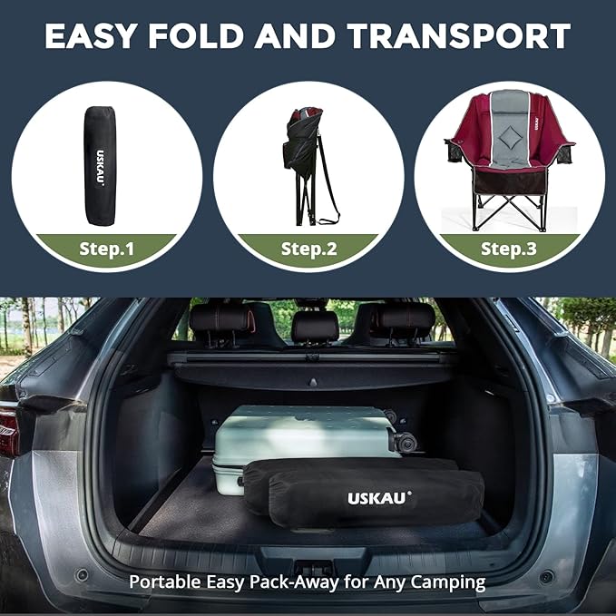 Oversized Folding Camping Chair for Adults Heavy Duty Padded Outdoor Chairs Big and Tall XL Picnic Chair with Cup Holders 400lb Capacity, Comfy for Lawn Sports and Outside Use