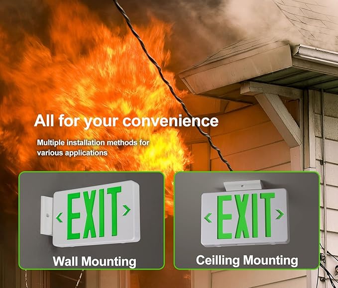 TANLUX Green Corded Exit Sign with 1.0 Meter Plug in Cord, Plug in Exit Sign with Battery Backup Lights for Business, Commerical Emergency Lighting, UL Listed, AC 120/277V, Double Face