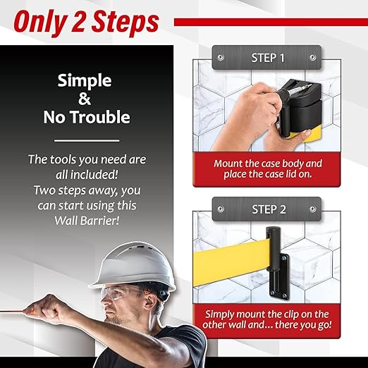 DuraSteel Wall Mount Crowd Control Retractable Belt Barrier - 9.2 Ft Yellow Do NOT Enter Retractables Barrier Belt w/Yellow ABS Casing Crowd Control Barriers Line NOT Stanchions with Retractable Belts