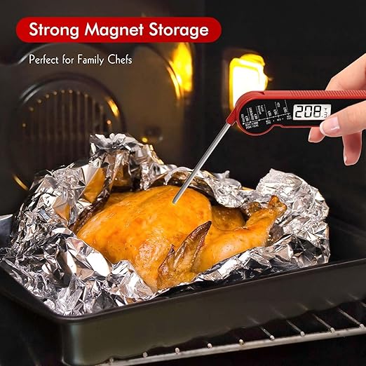 Meat Thermometer Digital with Backlight, Calibration & Hold Function, IP65 Waterproof Food Thermometer for Cooking, Outdoor Grilling, Candy Making