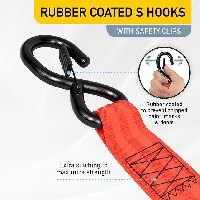 AUGO Retractable Ratchet Straps | 2 Heavy Duty Ratchet Straps Self Retractable Tie Downs with Soft Loops & Storage Bag for Motorcycle, Truck, Trailer, Cargo Van | 3000 Lb Break Strength 2” x 10’