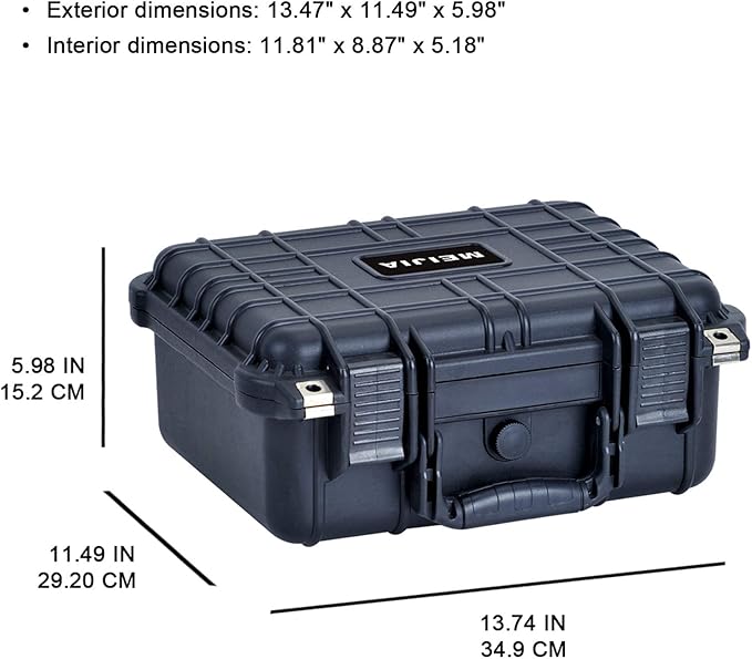 MEIJIA Portable All Weather Waterproof Protective Case,Hard Case,Camera Case With Customized Fit Foam,Fit Use of Drones,Camera,Equipments,Pistols,Elegant Black,13.35 x11.63x5.98inches