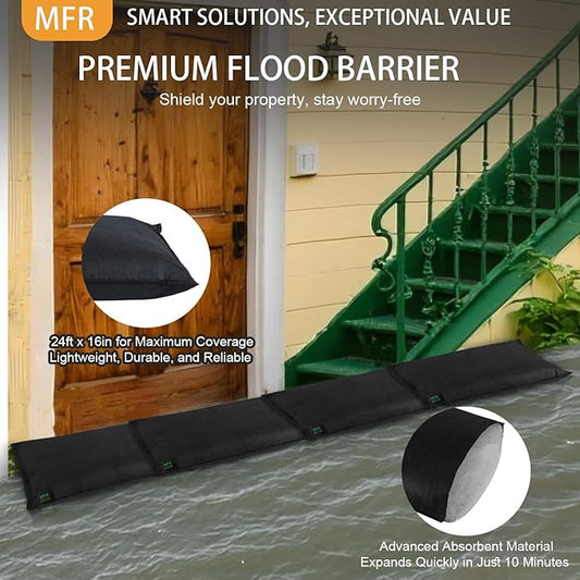 MFR Water Activated Flood Bags for Flooding, Home, Doorway, Driveway, Garage Sandless Sand Bags for Anti Flood Barrier 2ft x 1.3ft, 2-Pcs