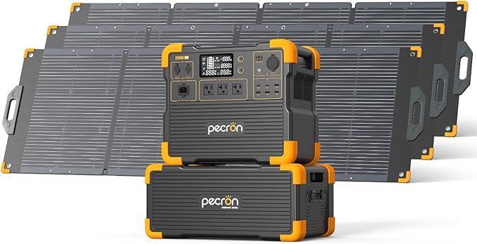 Pecron E2400LFP Power Station with 3072Wh Extra Battery and 200W Solar Panel*3, 2048Wh Portable Solar Generator for RV Travel, Camping, Home Use, CPAP, 2400W AC/100W USB-C Output