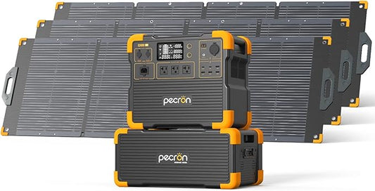 Pecron E2400LFP Power Station with 3072Wh Extra Battery and 200W Solar Panel*3, 2048Wh Portable Solar Generator for RV Travel, Camping, Home Use, CPAP, 2400W AC/100W USB-C Output