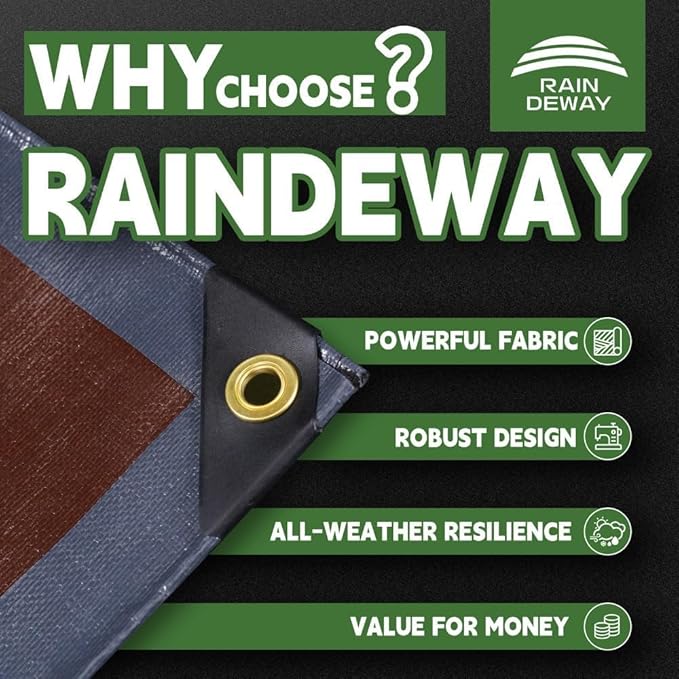 RAINDEWAY 4x8 Feet Super Heavy Duty Tarp 18 Mil, UV Resistant, Weatherproof, Multipurpose Waterproof Poly Tarp with Grommets and Reinforced Edges, Brown/Gray Tarps