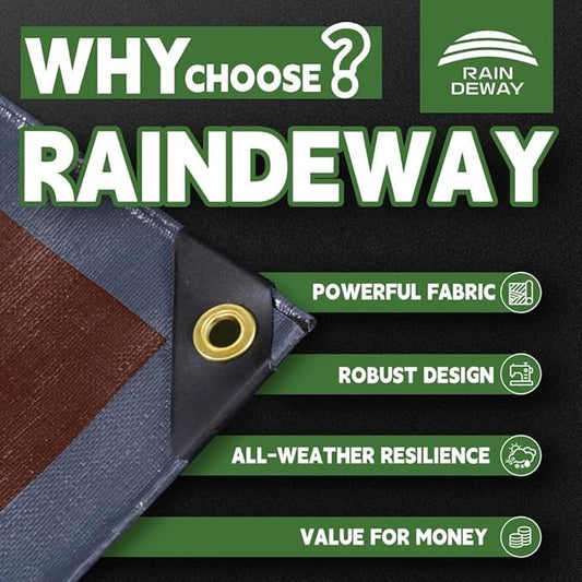 RAINDEWAY 4x8 Feet Super Heavy Duty Tarp 18 Mil, UV Resistant, Weatherproof, Multipurpose Waterproof Poly Tarp with Grommets and Reinforced Edges, Brown/Gray Tarps
