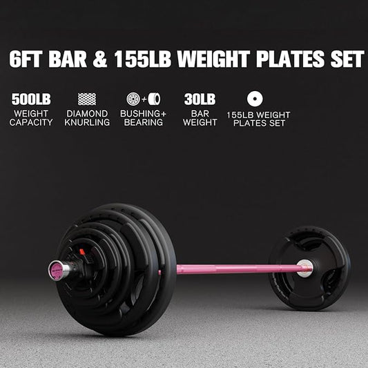 RitFit Barbell Weight Set - 4/6FT Olympic Barbell with Weight Plates (55-275LB Total) - Weightlifting Equipment for Squats, Curls, Deadlifts, Presses, Hip Thrusts