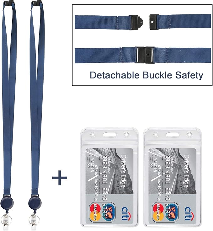 YOUOWO Retractable Badge Holder with Lanyard,Breakaway Safety Lanyards with id Badge Holders Vertical,Retractable id Badge with Clip,Punched Zipper Waterproof,Pack of 2