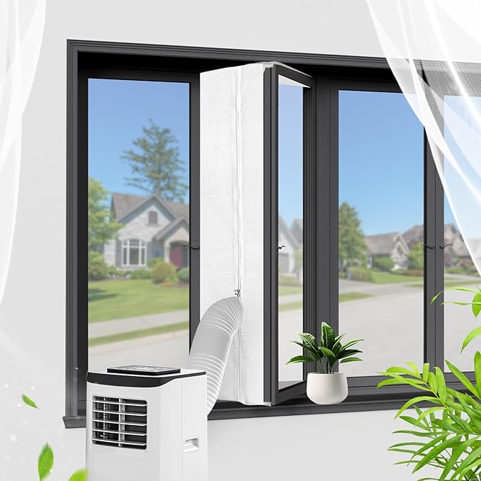 FSEN 400CM Universal Window Seal Kit for Portable AC - Heavy-Duty Oxford Fabric, No-Drill Waterproof Cover with Zipper & 2xVelcro, Fits Sliding/Crank-Out/Skylight Windows，Dust & Saves Energy (157")