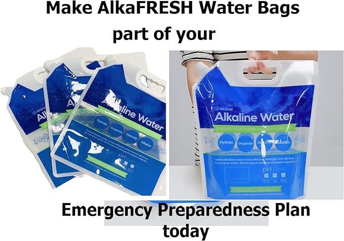 Foldable Water Carry Bags 1.3 Gallon / 5L | Pour Your Alkaline Water into AlkaFRESH +PH | Food Grade BPA Free No-Leak Plastic Container Collapsible Bag | Emergency Storage Jug, Freezable (10 PAK)