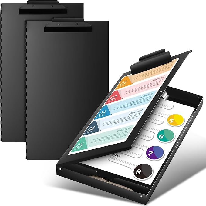 2 Pcs 11 x 17 Inch Aluminum Clipboard with Storage Metal Clipboard High Capacity Clip for Student Teacher Nurse, Black