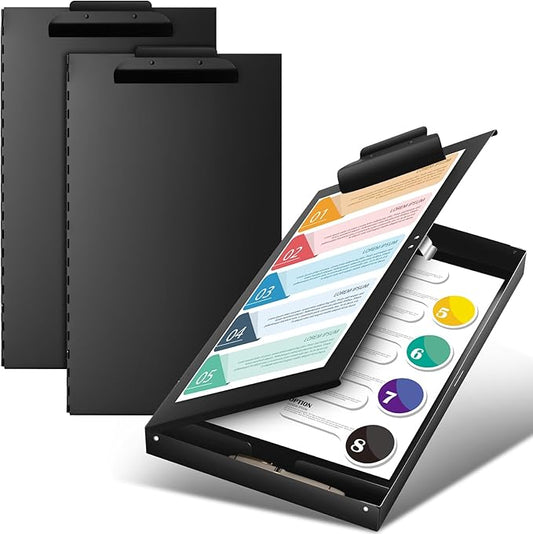 2 Pcs 11 x 17 Inch Aluminum Clipboard with Storage Metal Clipboard High Capacity Clip for Student Teacher Nurse, Black