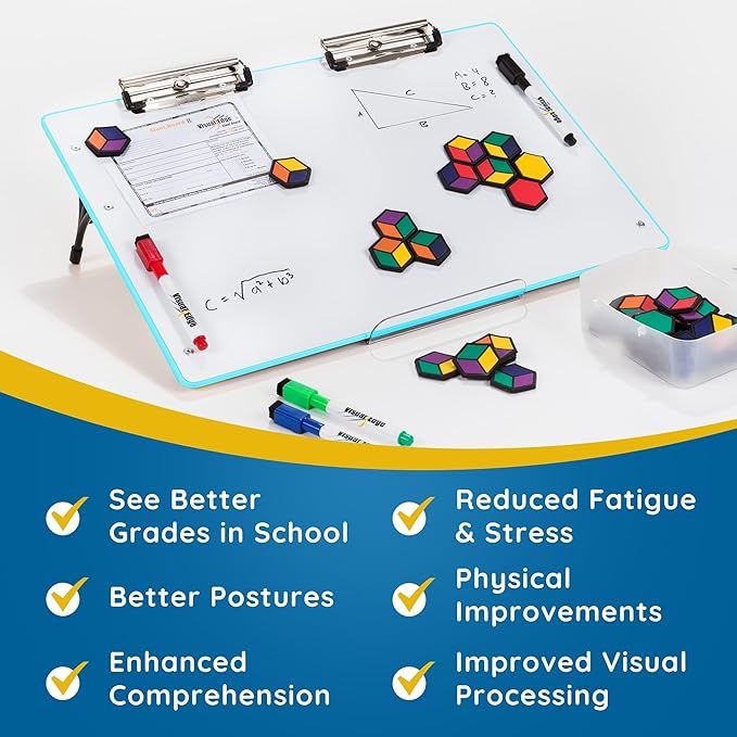 Slant Board for Writing – Adjustable Magnetic Whiteboard & 22° Angle Ergonomic Desk for Reading, Writing, Drawing and Studying – Portable Tabletop Stand for Students and Teachers - Blue
