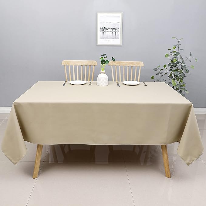 Wewoch Khaki Rectangle Tablecloth Water Resistant Washable Polyester Table Cloth for Dining,Kitchen, Parties Weddings and Outdoor Use 60 Inch by 120 Inch