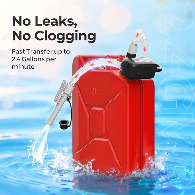 Rechargeable Fuel Transfer Pump with Auto Stop Sensor, Fast 3.2 GPM Flow Gas Can Pump Portable Fuel Pump, Lithium-Ion Battery Gas Transfer Pump for Oil, Diesel, Gasoline, Black