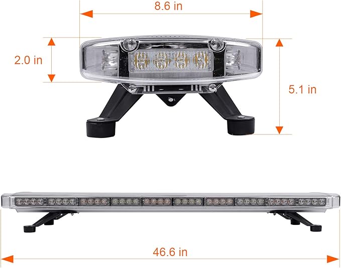 ASPL 47" 88 LED High Intensity Low Profile Roof Top Strobe Light Bar Emergency Warning Strobe Lights for Tow Truck Construction Vehicles (Amber/White)